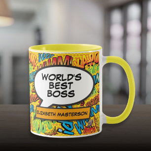 Taza Mejor Jefe de Todos los Tiempos Arte Retro Pop Cóm
