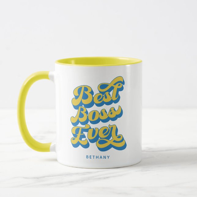 Taza Mejor Jefe Siempre Retro Amarillo Nombre Personali (Izquierda)