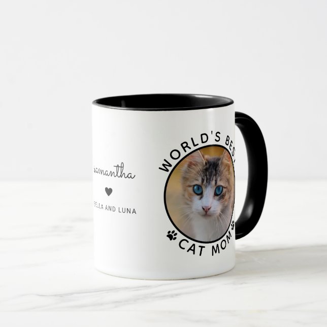 Taza Mejor Madre Gata Dos Fotografías Modernas (Anverso derecho)