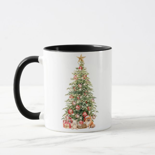 Taza Mejor Madre Perro Navidades de acuarela Pomerania (Izquierda)