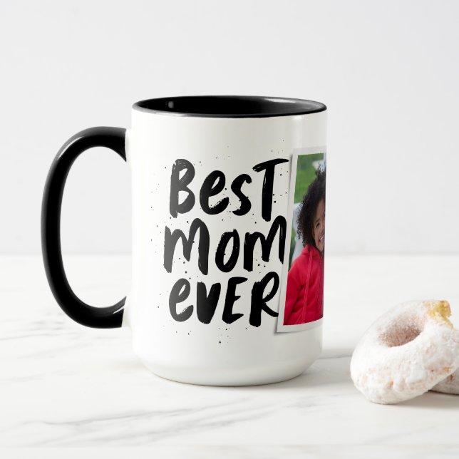 Taza Mejor madre siempre foto moderna blanco (Con donut)