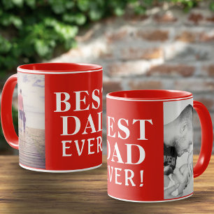 Taza Mejor Mal Día del Padre 2 Collage de Fotos Rojo 