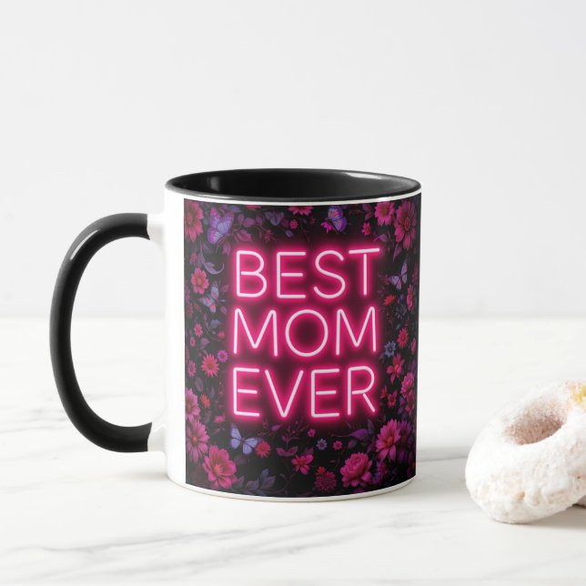 Taza Mejor Mamá Cita Flores y Mariposas Rosa (Con donut)