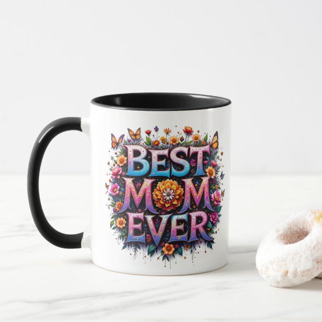 Taza Mejor Mamá Cita Mariposas Flores Coloridas (Con donut)