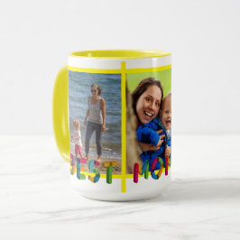 Taza Mejor Mamá Collage de fotos Personalizado Amarillo