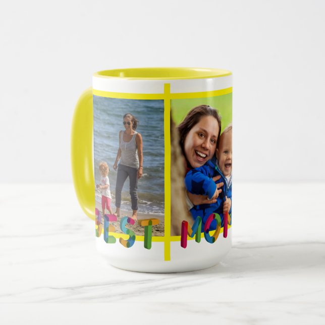 Taza Mejor Mamá Collage de fotos Personalizado Amarillo (Anverso izquierdo)