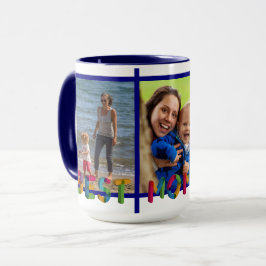Taza Mejor Mamá Collage de fotos Personalizado Azul
