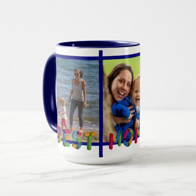 Taza Mejor Mamá Collage de fotos Personalizado Azul (Anverso izquierdo)