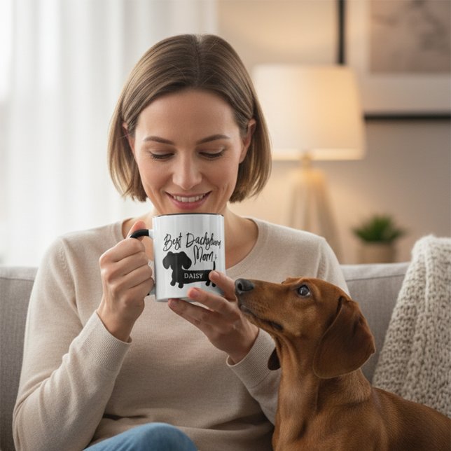 Taza Mejor Mamá Dachshund Mug Personalizada (Personalized Best Dachshund Mom Coffee Mug)