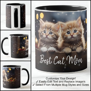 Taza Mejor Mamá de Gatos Plantilla de Una Foto Con Text