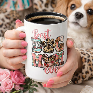 Taza Mejor Mamá de Perro del Mundo Letra con Huella de