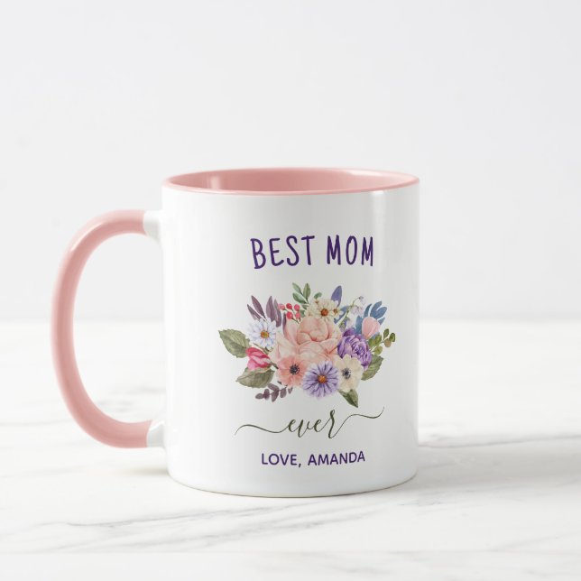 Taza Mejor Mamá de personalizable | Bonito Flores rusas (Izquierda)
