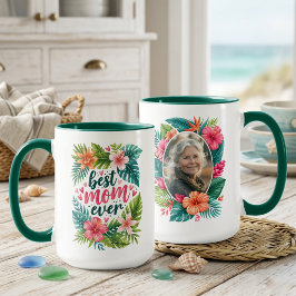 Taza Mejor Mamá del Mundo Floral Tropical Foto del Día 