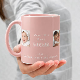 Taza Mejor mamá familia collage de fotos niños rosa