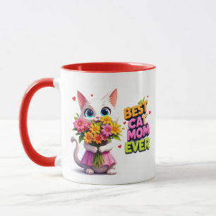 Taza Mejor Mamá Gata Gatito Adorable Con Flores 🐾
