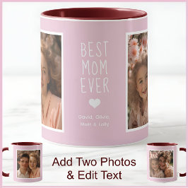 Taza Mejor Mamá Moderna De 2 Fotos Texto Rosa C52 Blanc