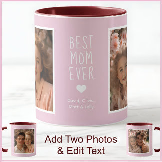 Taza Mejor Mamá Moderna De 2 Fotos Texto Rosa C52 Blanc