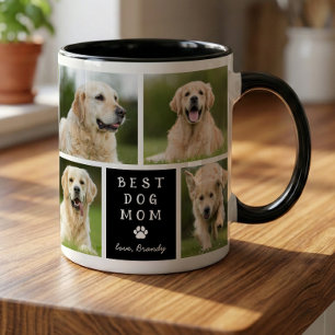 Taza Mejor Mamá Perro 4 Collage de Fotos Negro Blanco