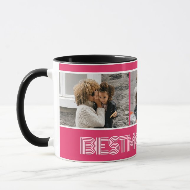 Taza Mejor Mamá Rosa Vibrante Cada Tres Personalizados  (Izquierda)