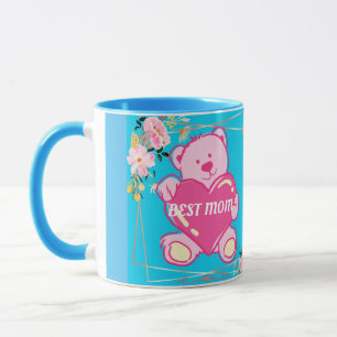 Taza Mejor Mamá Siempre Florida Rosa Teddy Oso Azul Flo