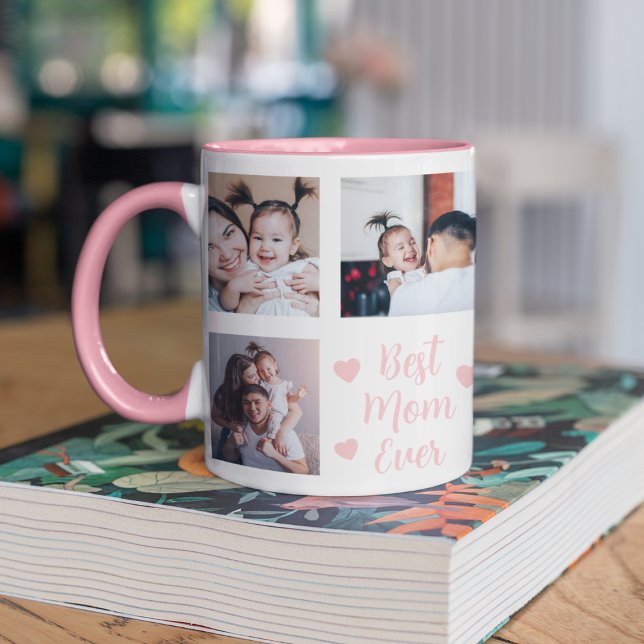 Taza Mejor Mamá Siempre Personalizado 8 Foto Rosa (Pink Best Mom Ever Personalized Photo Mug
)