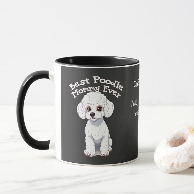 Taza Mejor Mami de Poodle, personalizado de mamá de can (Con donut)