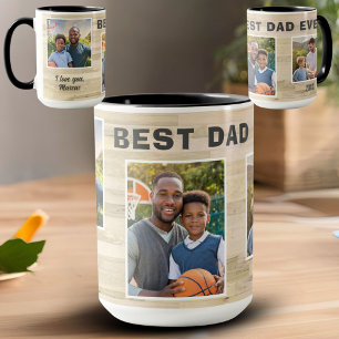 Taza Mejor Papá del Mundo Madera 3 Colage de Fotos Padr