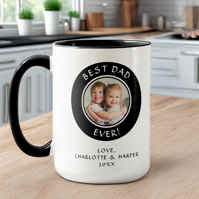 Taza Mejor Papá del Mundo Plantilla Moderna Divertida p (Best Dad Ever Family Photo Modern Fun Template Mug)