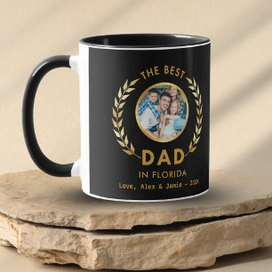 Taza Mejor Papá en Florida Foto Personalizado Negro Y O
