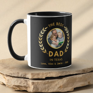 Taza Mejor Papá en Texas Personalizado Foto Negro Y Oro