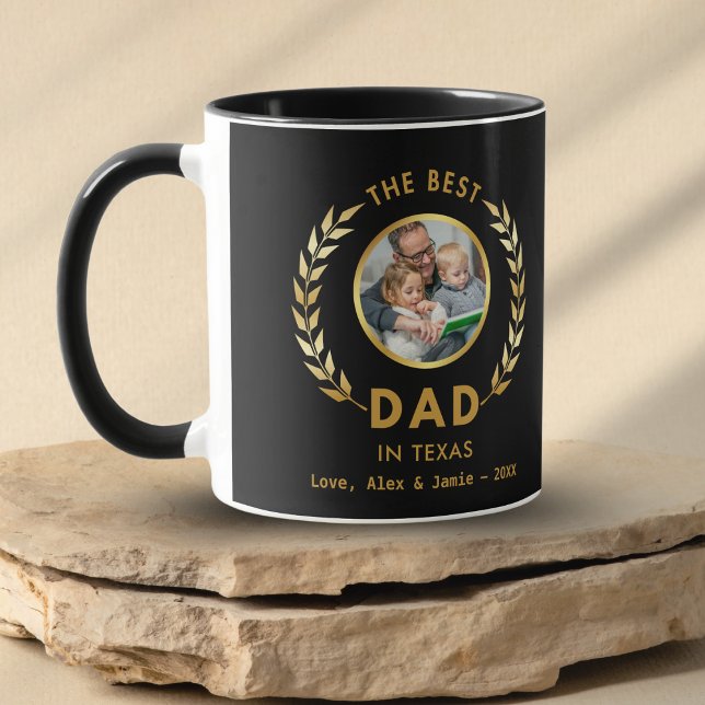 Taza Mejor Papá en Texas Personalizado Foto Negro Y Oro (Subido por el creador)