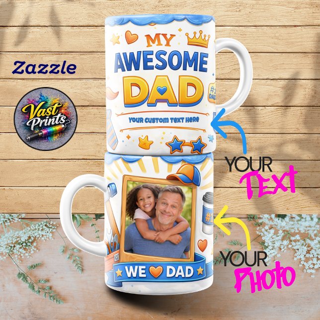 Taza Mejor Papá Estrella Texto Personalizado y Colaje d (best_dad_star_custom_text_photo_collage_mug)