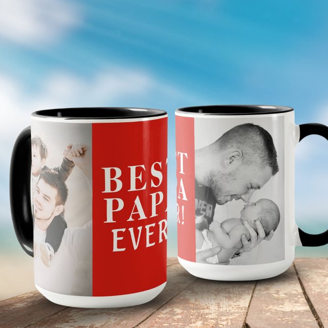 Taza Mejor Papa nunca 2 Collage de fotos rojo (Subido por el creador)