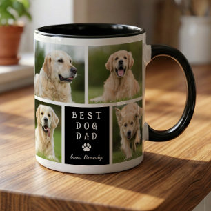 Taza Mejor Papá Perro 4 Collage de Fotos Blanco Negro