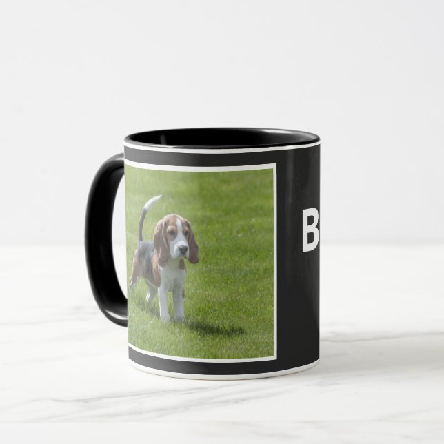 Taza Mejor perro beagle papá y orgulloso café negro (Anverso izquierdo)