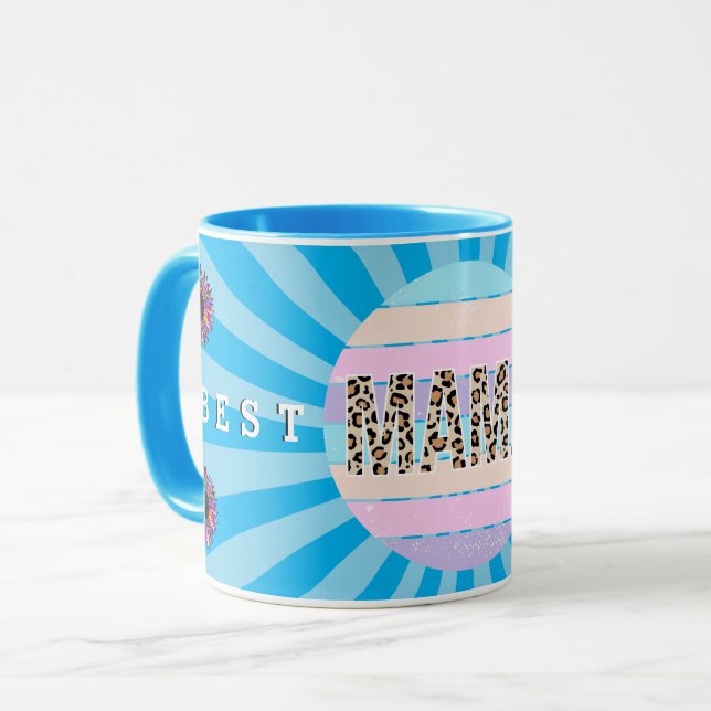 Taza Mejor Personalizar floral azul de mamá (Anverso izquierdo)