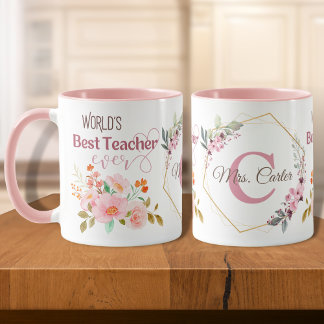 Taza Mejor Profesor del Mundo Floral Personalizado