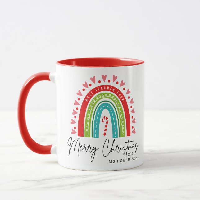 Taza Mejor profesor que nunca Feliz Navidad Arcoiris mo (Izquierda)