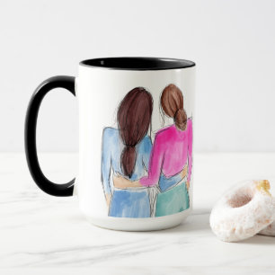 Taza Mejor regalo de amigo Dos chicas de morena acuarel
