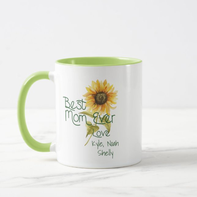 Taza Mejor regalo de girasol personalizado de mamá (Izquierda)