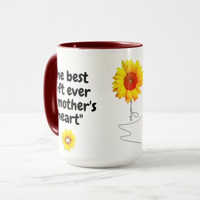 Taza Mejor regalo para mamá (cita, monograma y nombre)  (Anverso izquierdo)