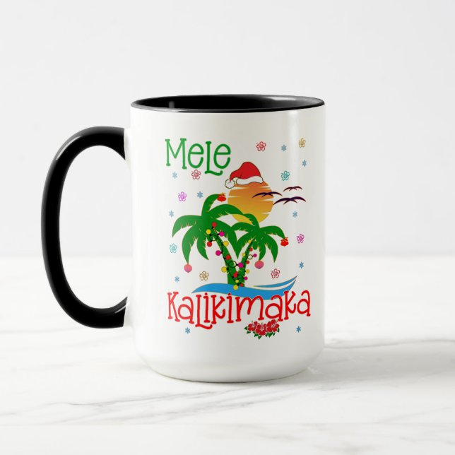 Taza Mele Kalikimaka Hawai Feliz Navidad Aloha  (Izquierda)