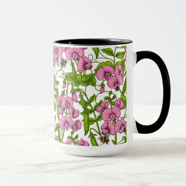 Taza Melocotones y abejorros, rosa, verde y blanco (Derecha)