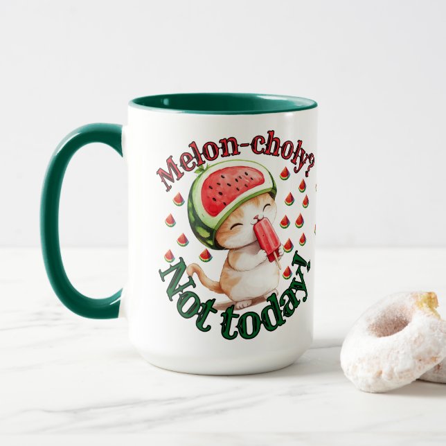 Taza ¿Melón-Colía? ¡Hoy no! - Gato lindo con sandía (Con donut)