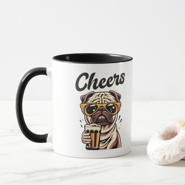 Taza Meme de cerveza de bebida de Pug (Con donut)