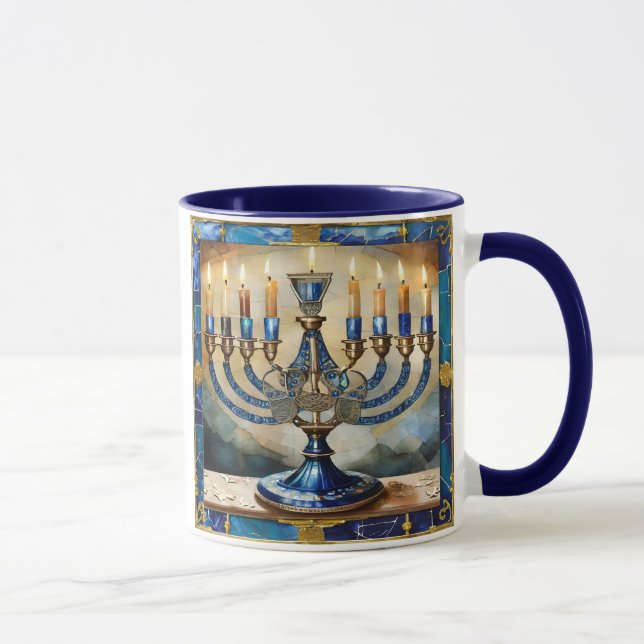 Taza Menorá de Janucá Azul (Derecha)