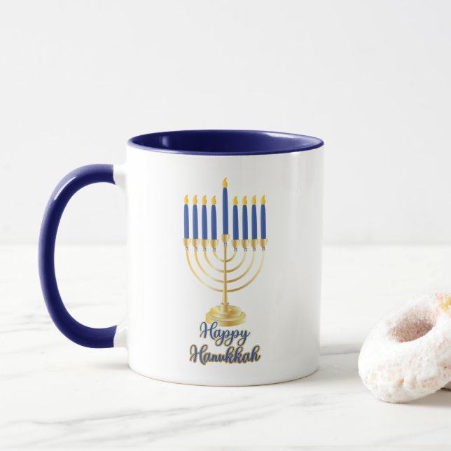 Taza Menorah con luces Feliz Hanukkah (Con donut)