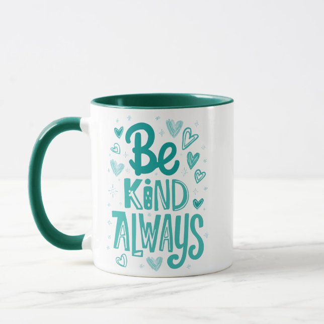 Taza Mensaje motivador verde azulado "Be Kind" (Izquierda)