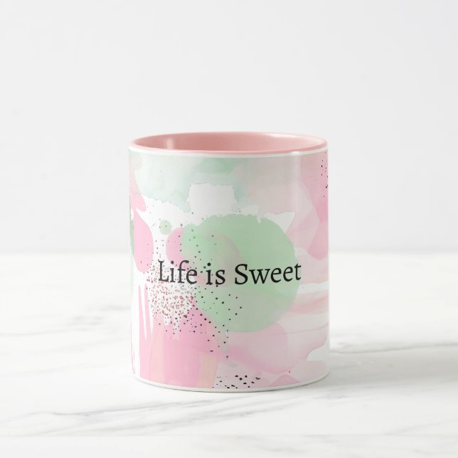 Taza Menta Rosa Abstracto La vida es dulce (Centro)