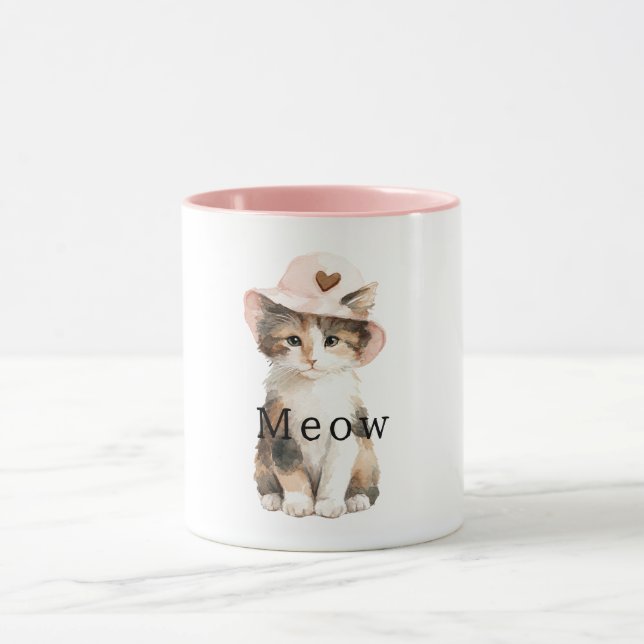 Taza Meow Cat Pink Hat Heart (Centro)